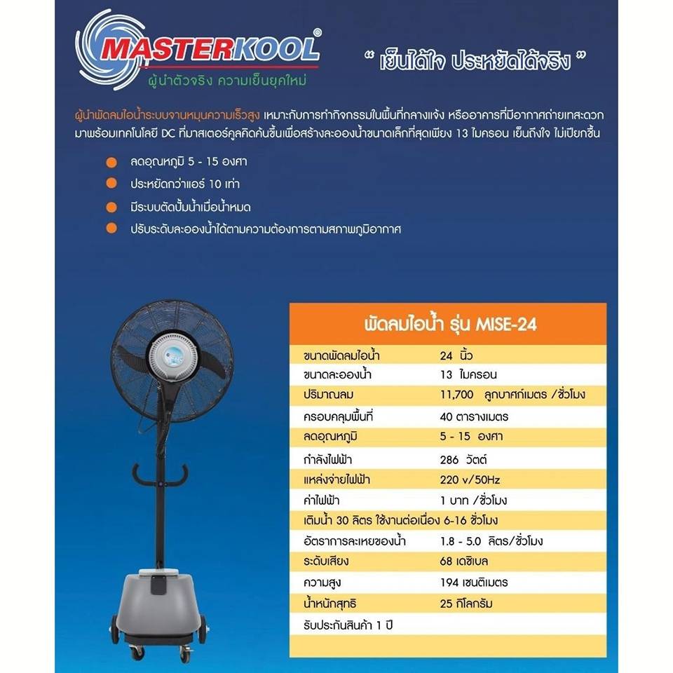 พัดลมไอน้ำ MASTERKOOL ICE 24 นิ้ว รุ่น MIKSE 24